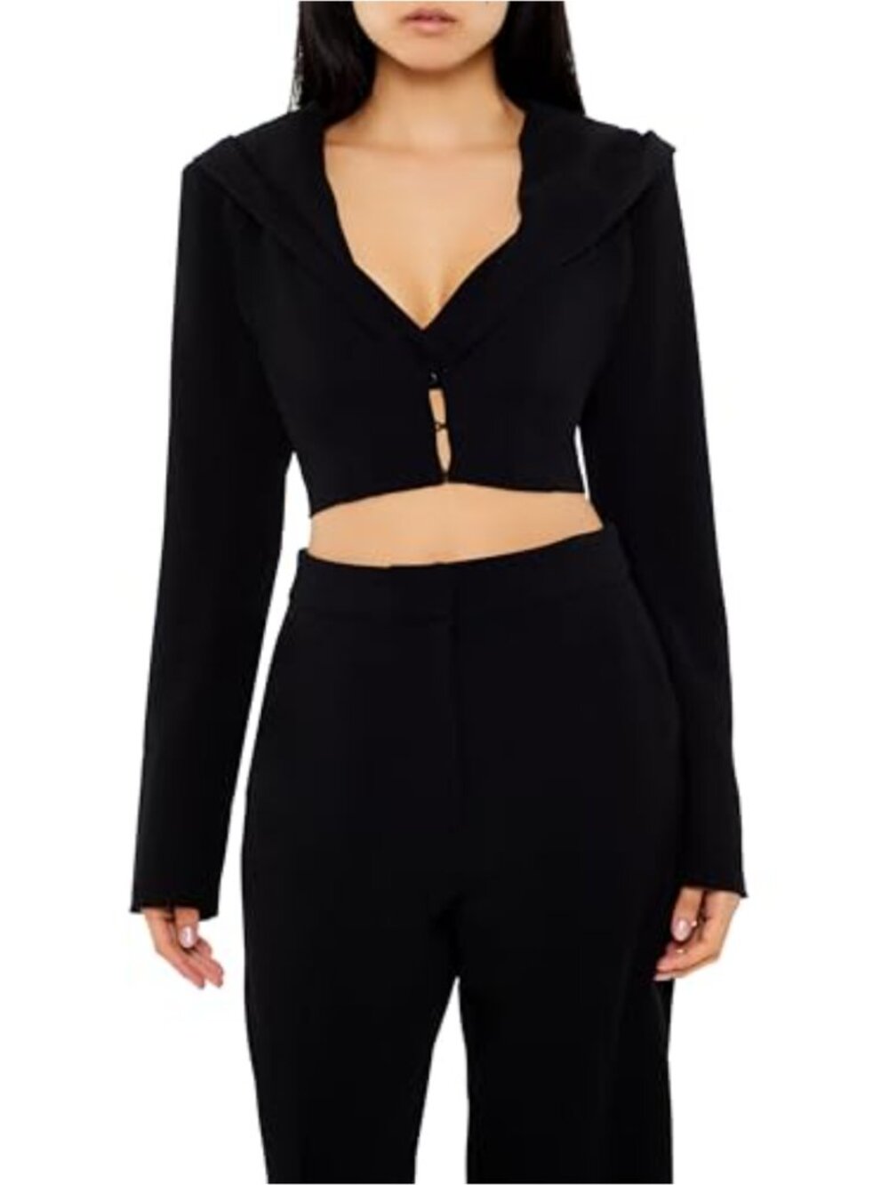 Forever 21 Women's Plunging Hooded Cropped Blazer Coat Polyester